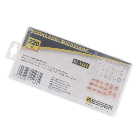 Copper washers 1-1.5 mm, 220 pieces, Resser