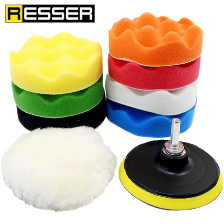 Gąbki polerskie pady na wiertarkę do lakieru 80mm zestaw 9 elementów, Resser