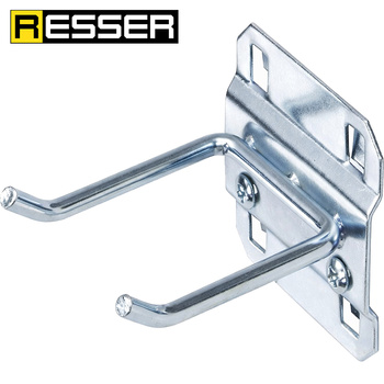 Hook for tool board, diagonal double, 75 mm x 6 mm, 1 piece, Resser