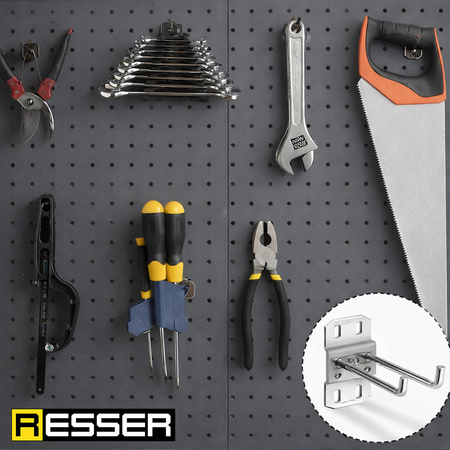 Hook for tool board, diagonal double, 75 mm x 6 mm, 1 piece, Resser