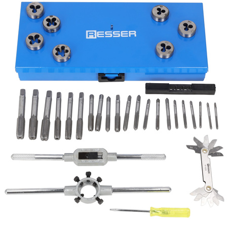 Gwintowniki i narzynki M3-M12 zestaw 32 elementy, Resser
